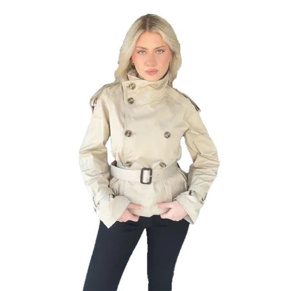 Damen Kurztrenchjacke Doppelter Knopfverschluss Taillengürtel