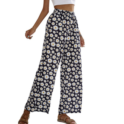 Damen Sommerhose Weite Passform Elastischer Bund Florales Design