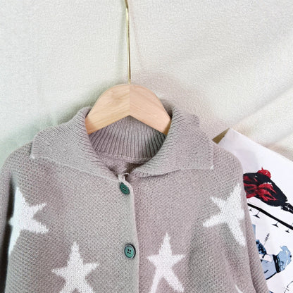 Damen Strickjacke Sternenmotiv Taschen Norvielle