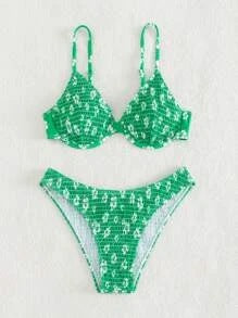 Damen Hochgeschnittener Bikini Gepolstert Verstellbar
