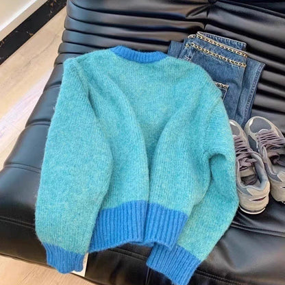 Damen Strickjacke Weich Kontrastbündchen Norvielle