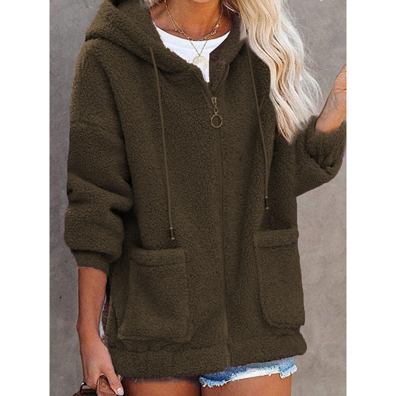 Damen Fleece Hoodiejacke Mit Taschen Hochwertig