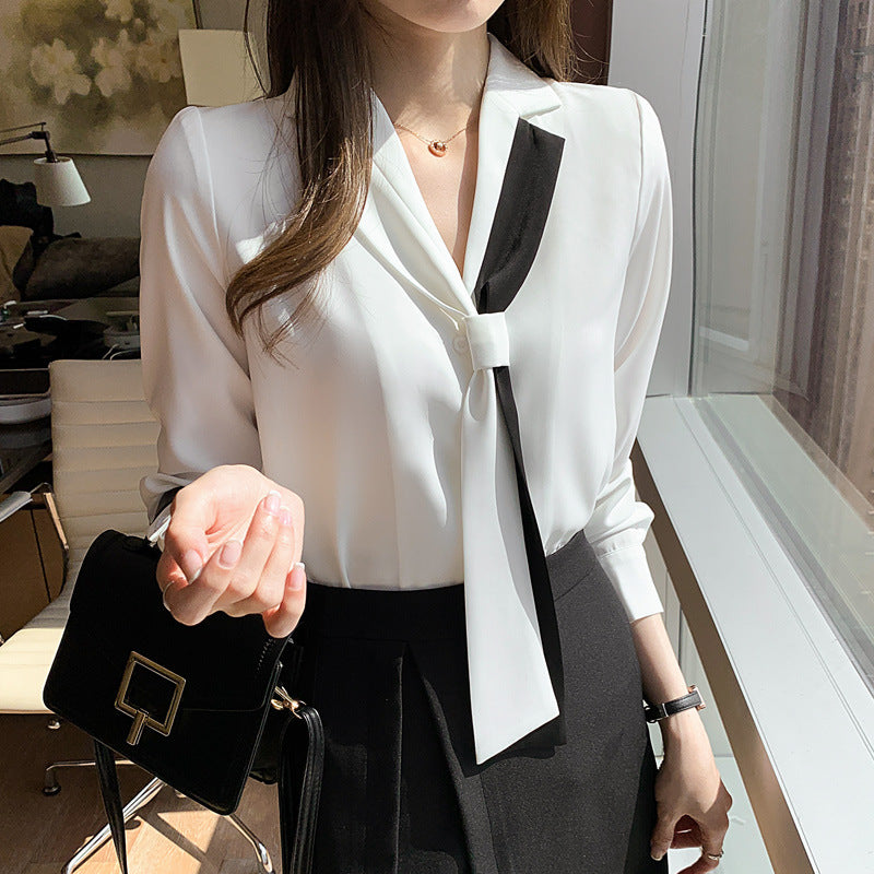 Damen Bluse mit Schleifenkragen und Kontrasten - Norvielle