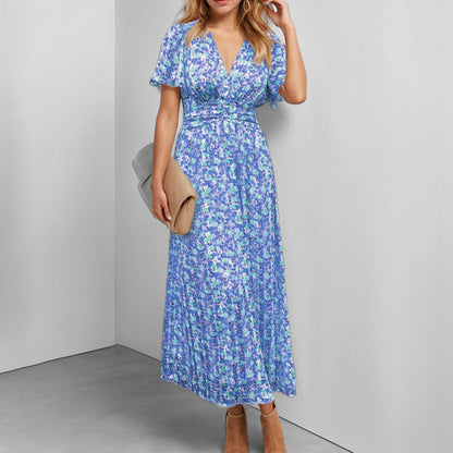 Damen Maxikleid Fließend Floralmuster V-Ausschnitt Norvielle