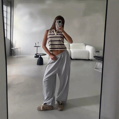 Damen Sweatpants Weites Bein Elastischer Bund Norvielle