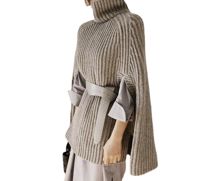 Damen Strickponcho mit hohem Kragen und Schlitzen Norvielle