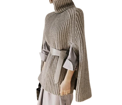 Damen Strickponcho mit hohem Kragen und Schlitzen Norvielle