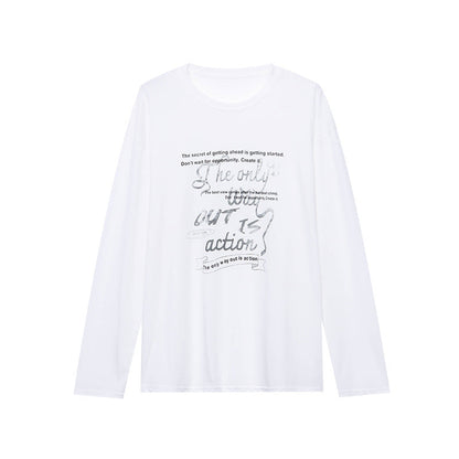 Damen Langarmshirt Grafikdruck Baumwolle Weiß