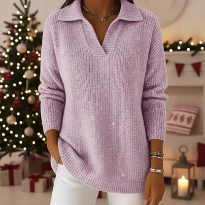 Damen Strickpullover Schimmer Effekt Moderner Kragen Norvielle