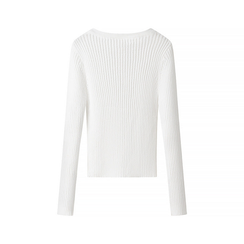Damen Ripp-T-Shirt Langärmlig Knopfleiste Norvielle