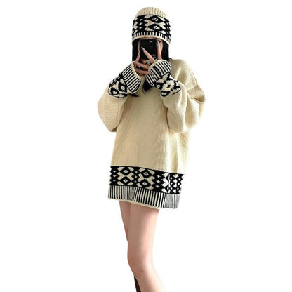 Damen Strickpullover Rundkragen Geometrisches Muster Norvielle