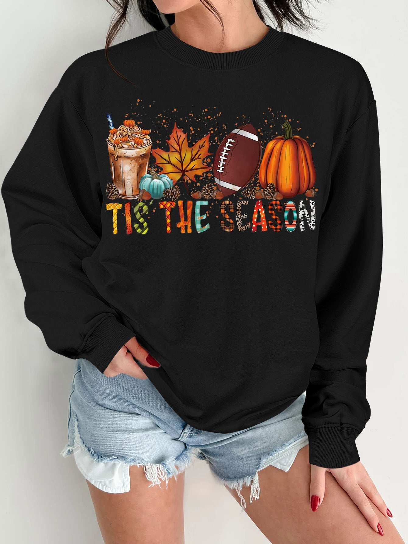 Damen Sweatshirt Herbstlich Motiv Lässiger Schnitt Norvielle