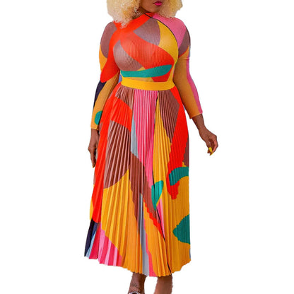 Damen Maxikleid mit Grafikdesign und Plissee-Optik Norvielle