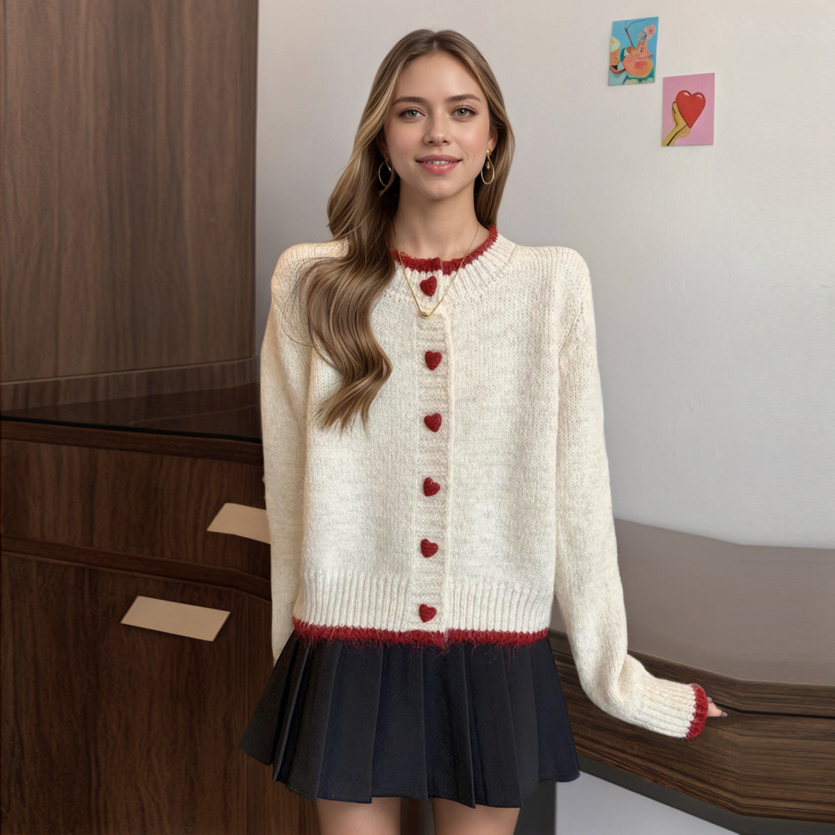 Damen Strickcardigan mit Herzknöpfen Norvielle - Norvielle