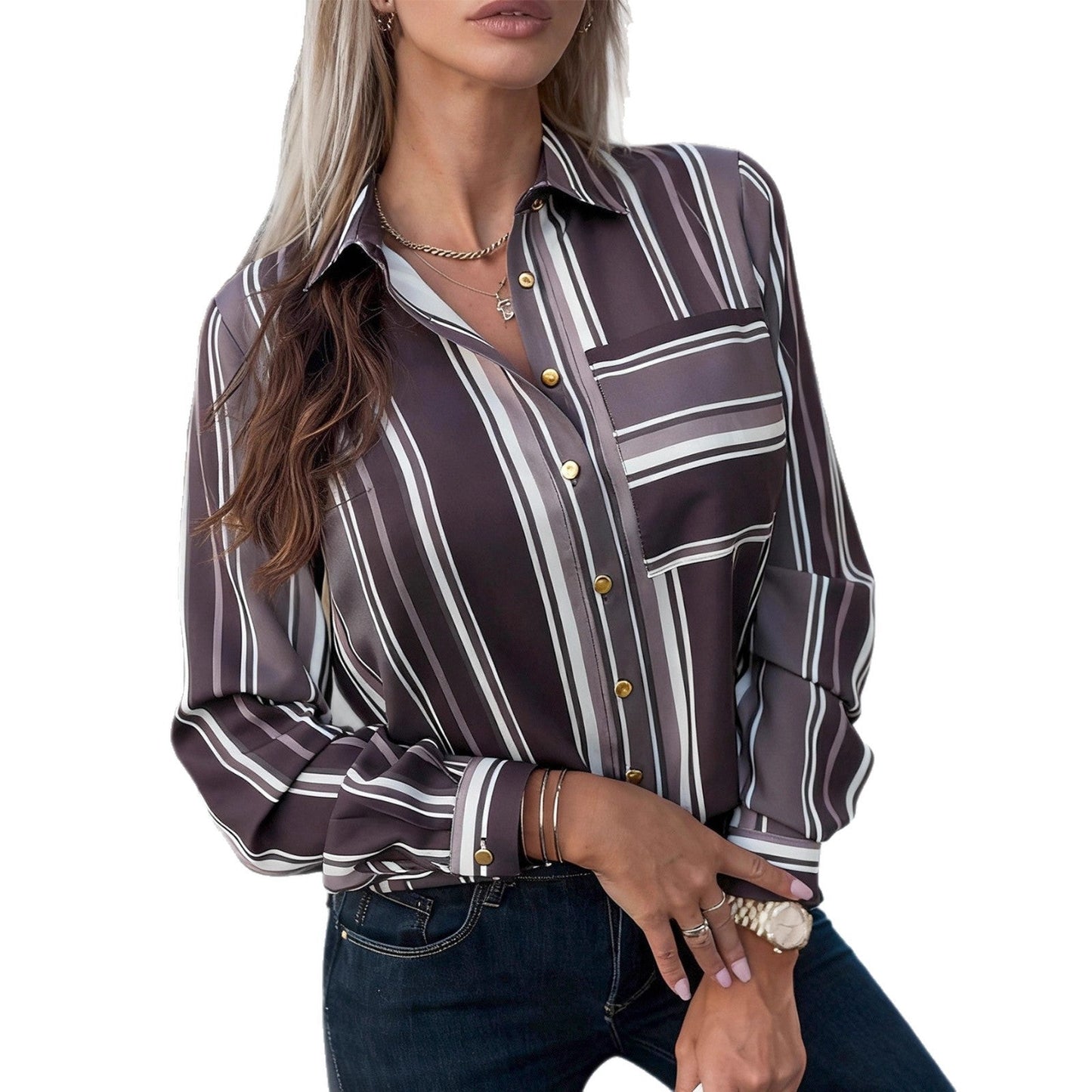 Damen Bluse feine Streifen klassischer Kragen Norvielle