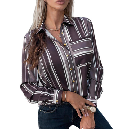 Damen Bluse feine Streifen klassischer Kragen Norvielle