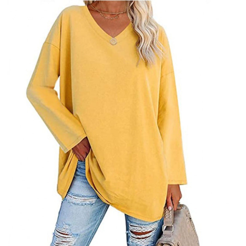 Damen Sweatshirt V-Ausschnitt Langärmlig Asymmetrisch Grau