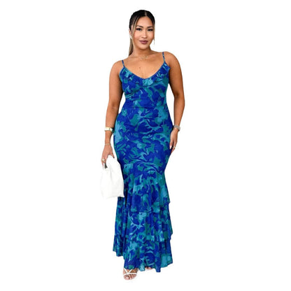 Damen Maxikleid Voluminöser Rock Rüschen Details Norvielle