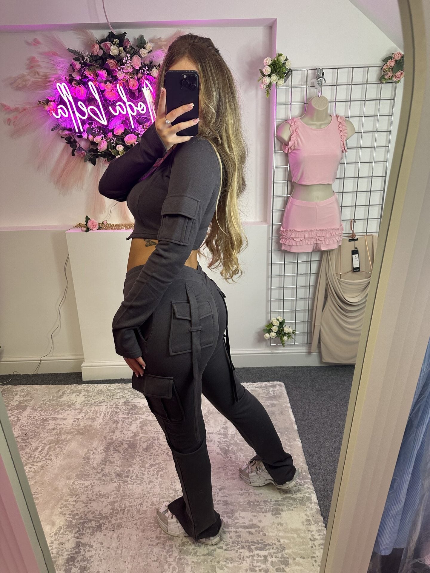 Damen Kapuzenoberteil Cargo Jogginghose Set