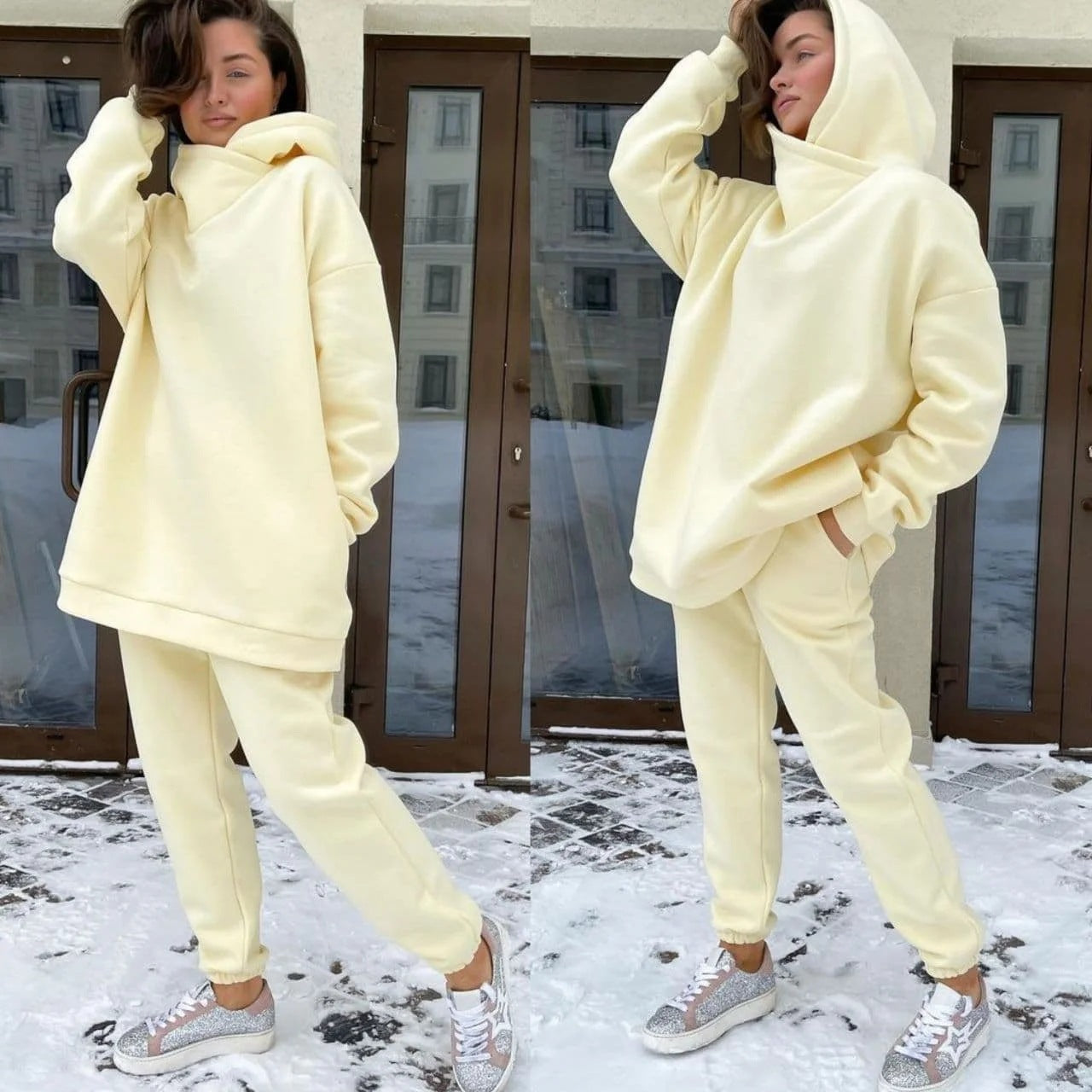 Damen Oversized Kapuzenpullover Jogginghose Set