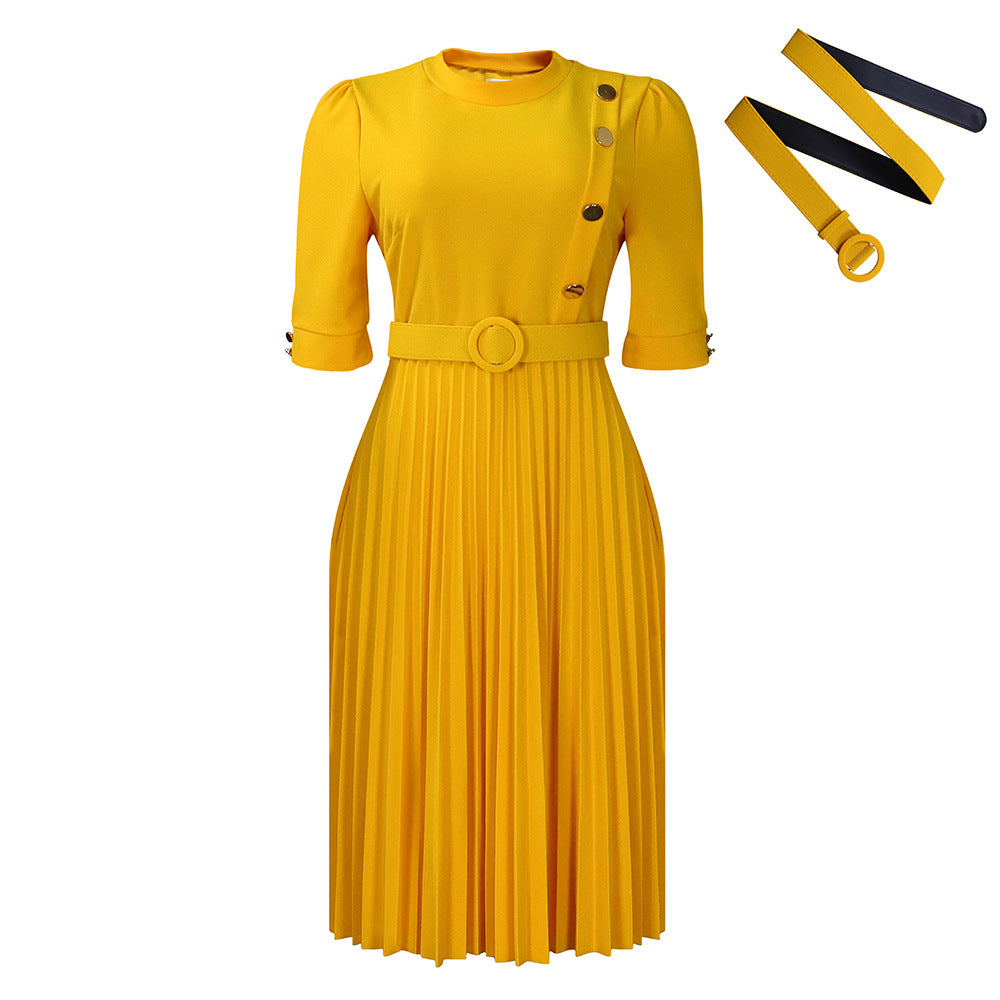 Damen Plissee-Kleid Tailliert Knopfdetails