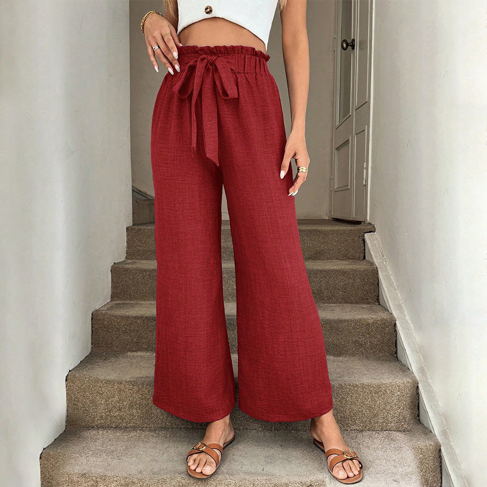 Damenweite Stoffhose mit Gummizug und Bindegürtel Norvielle - Norvielle