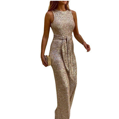 Damen Maxikleid mit Paillettenbesatz und Taillenbindung Norvielle