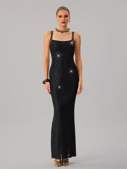 Damen Abendkleid Pailletten Tailliert