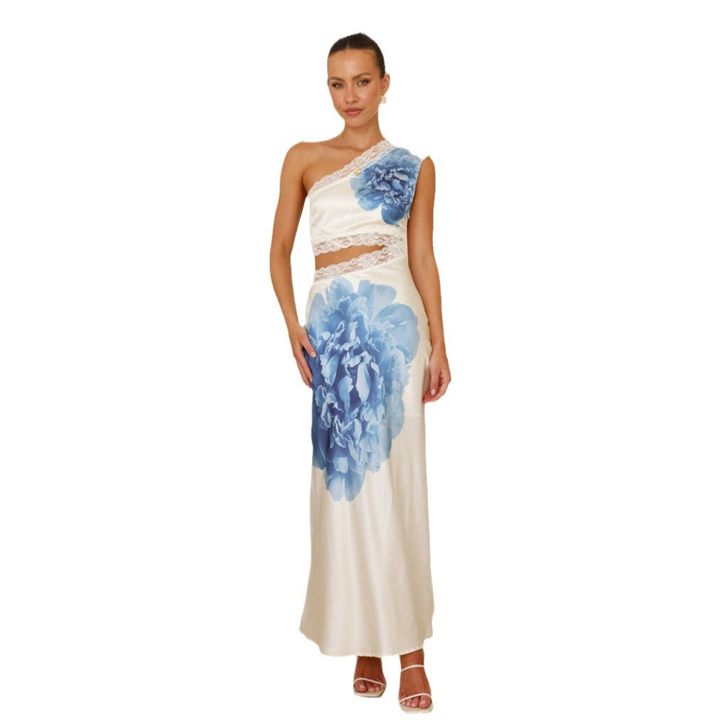 Damen Abendkleid Asymmetrisch Spitze