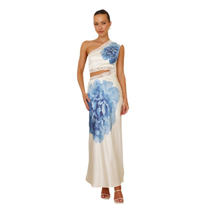 Damen Abendkleid Asymmetrisch Spitze