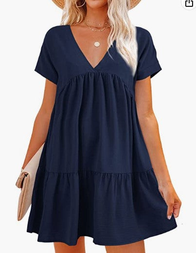 Damen V-Ausschnitt Kleid Weit schwingender Saum Norvielle