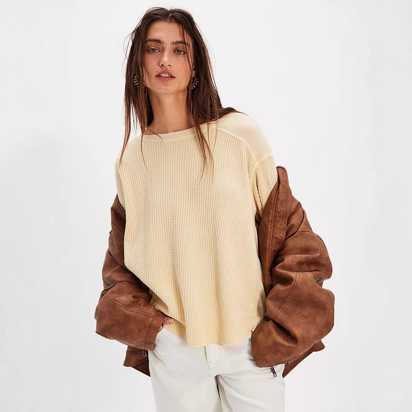 Damen Oversized Pullover Strukturiert Norvielle Beige