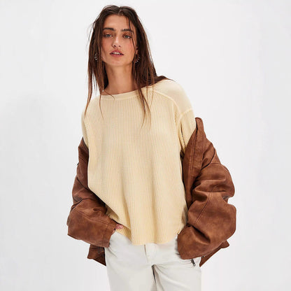 Damen Oversized Pullover Strukturiert Norvielle Beige