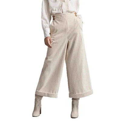 Damen Cordhose Weit Norvielle Dekorative Knöpfe