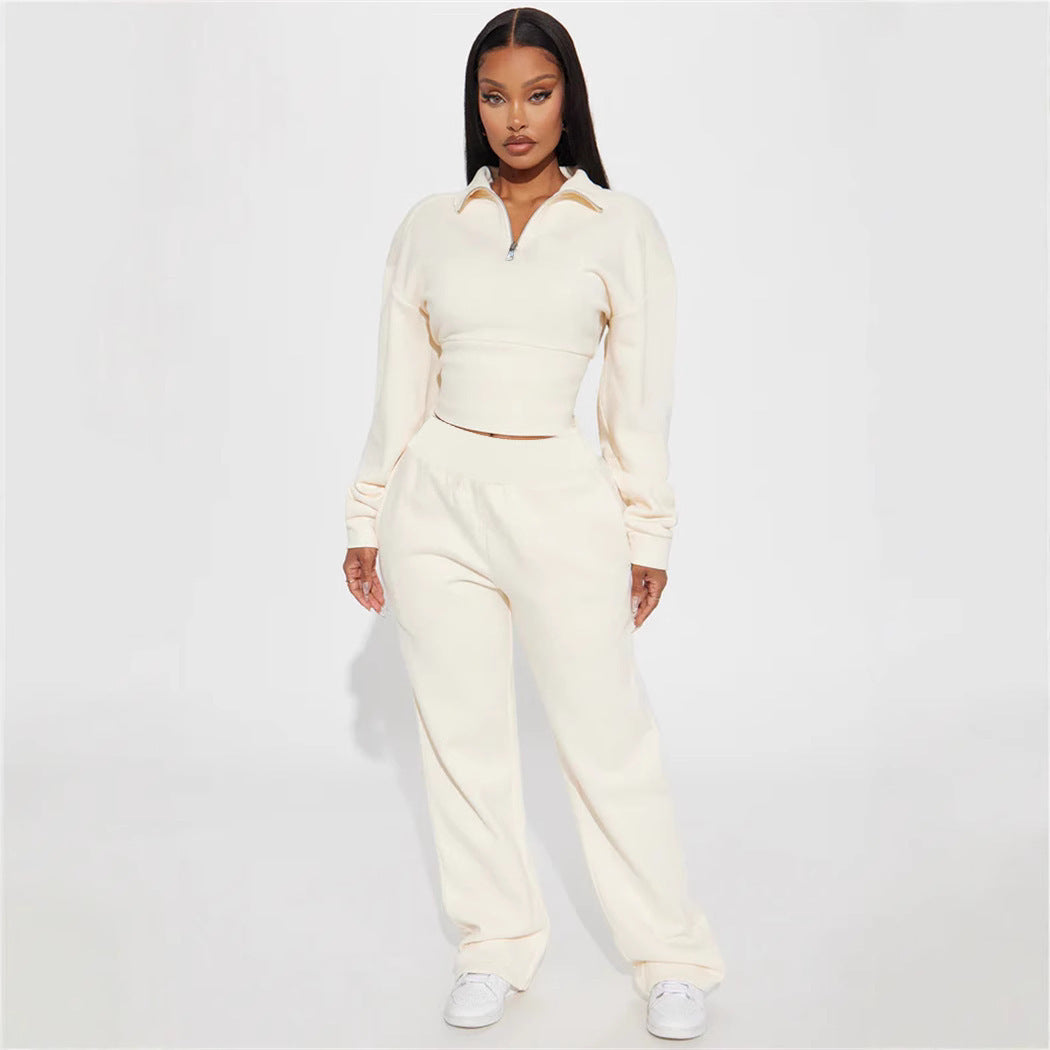 Damen Oversized Freizeit-Set mit Cropped Pullover und weiten Hosen