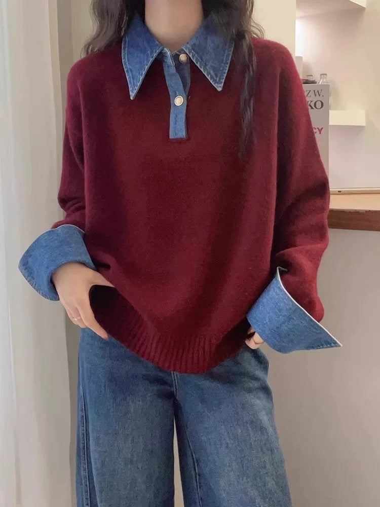 Damen Pullover Weiches Material Mit Hemdkragen Norvielle