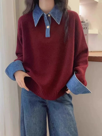 Damen Pullover Weiches Material Mit Hemdkragen Norvielle