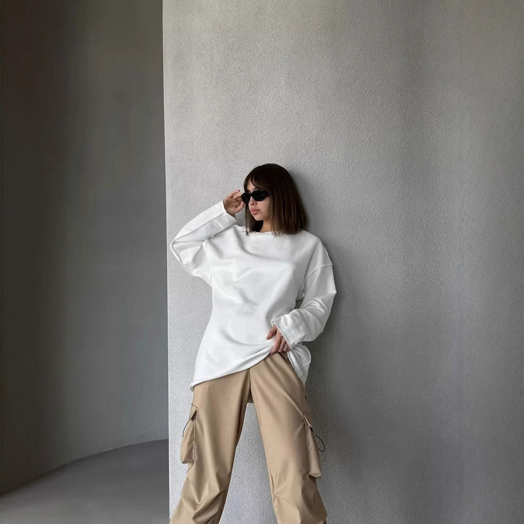 Damen Oversize Pullover Weite Passform Strukturiert Beige