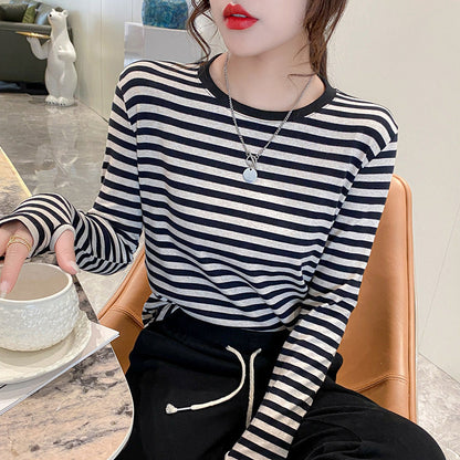 Damen Langarmshirt Gestreift Bequame Ärmel Norvielle