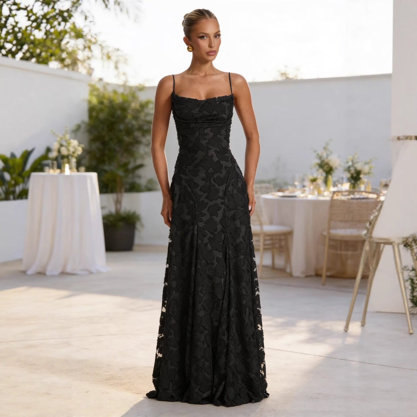 Damen Maxikleid mit Blumenmuster und Spaghettiträgern Norvielle