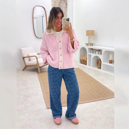 Damen Weite Jeanshose Florales Muster