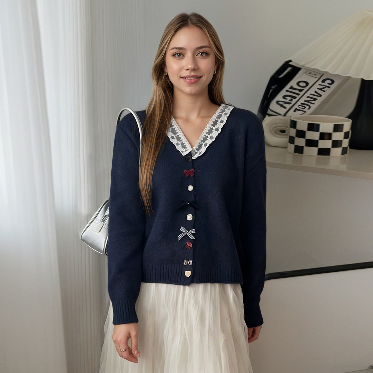 Damen Strickcardigan Rüschen Knopfdetails Norvielle - Norvielle