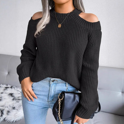 Damen Strickpullover Offene Schultern Rippstruktur Norvielle