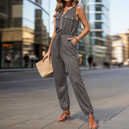 Damen Jumpsuit mit Taschen und verstellbarem Taillenzug Norvielle
