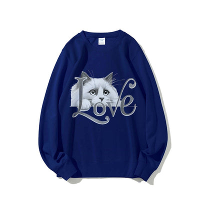 Damen Sweatshirt Katzenmotiv Lässiger Schnitt Norvielle
