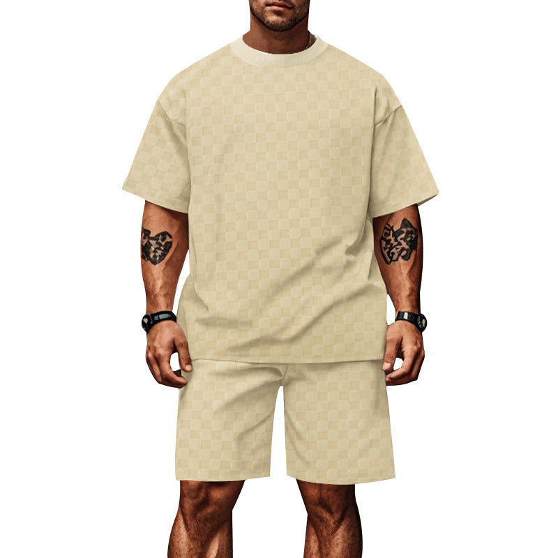 Norvielle Damen Kurzarm-Shorts-Set Schachbrettmuster