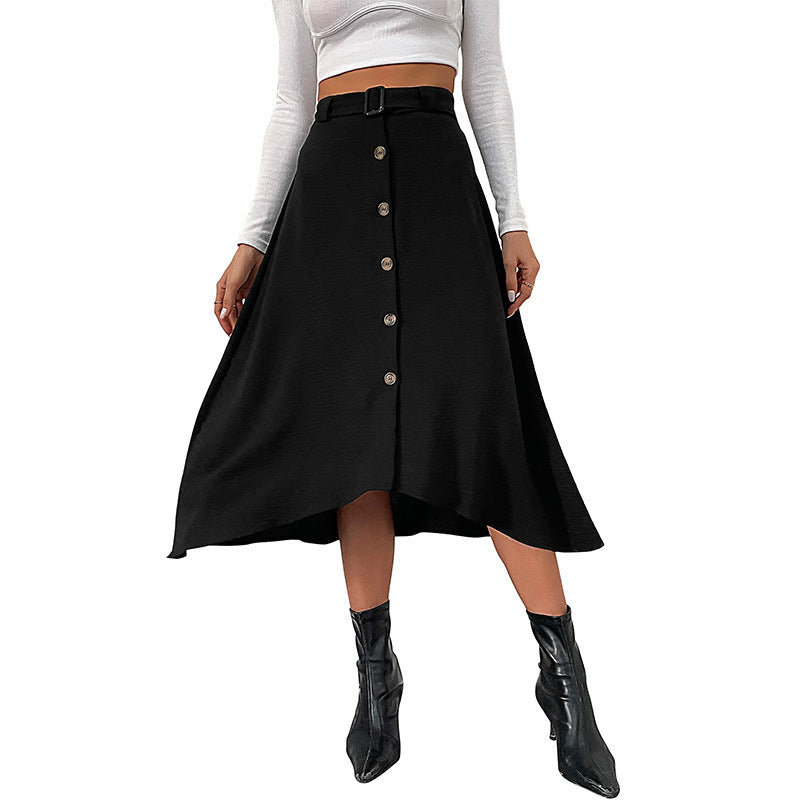 Damen Midi-Rock mit Knöpfen und Taillengürtel Norvielle