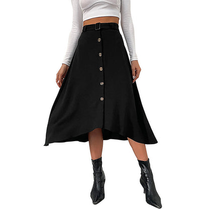 Damen Midi-Rock mit Knöpfen und Taillengürtel Norvielle