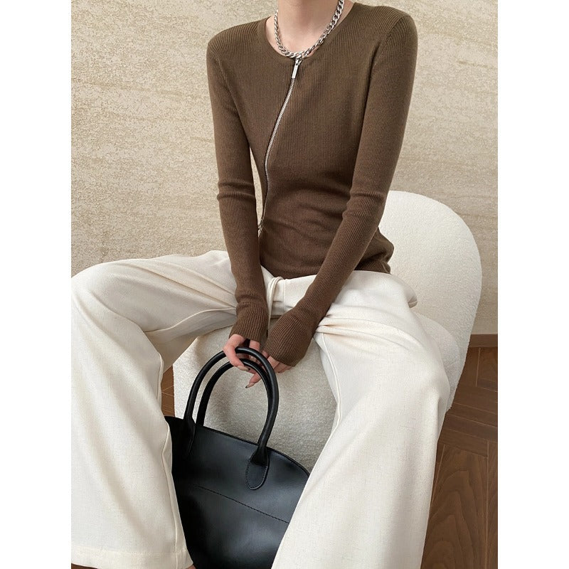 Damen Strickpullover Reißverschluss Slim Fit Norvielle - Norvielle
