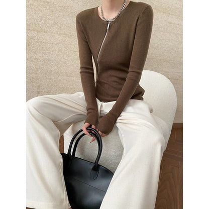 Damen Strickpullover Reißverschluss Slim Fit Norvielle - Norvielle